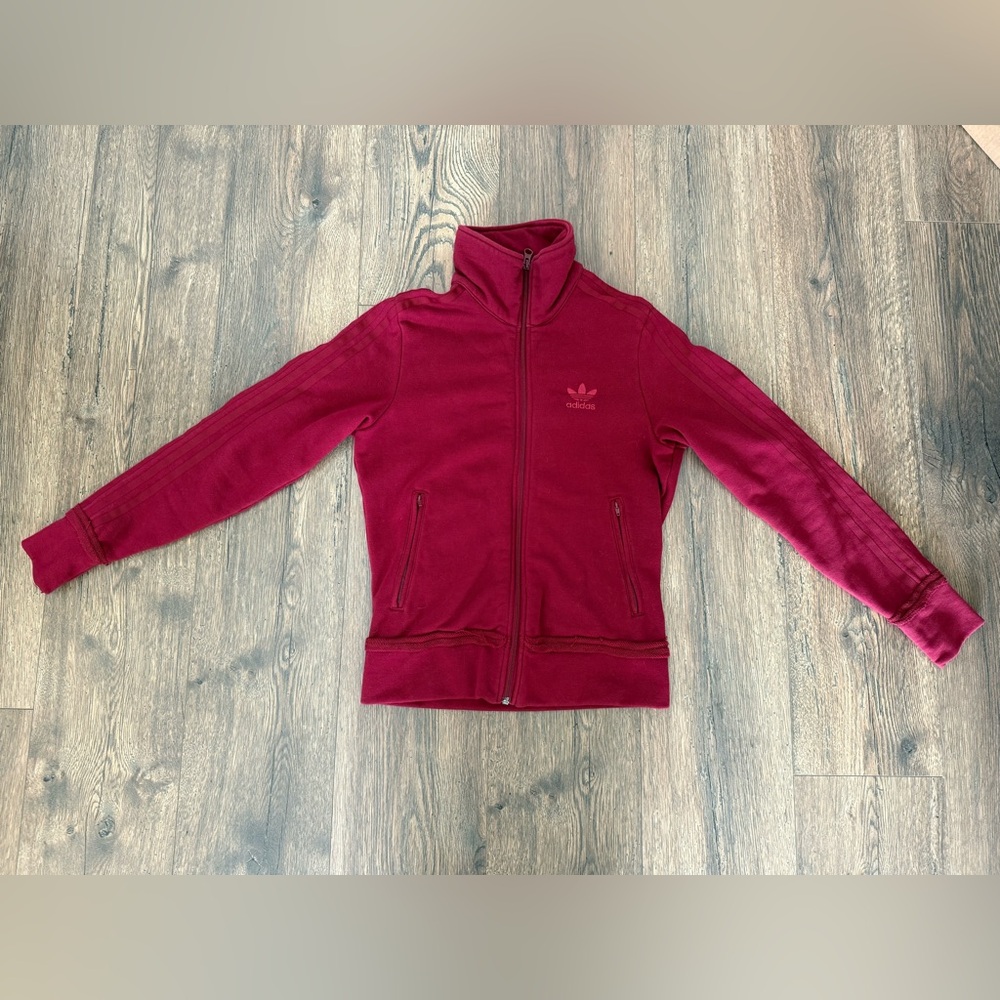 Adidas Burgundy Zip-Up Track Jacket